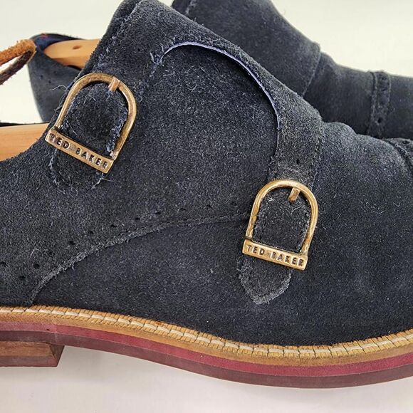 Ted Baker Clippt Double Monk Strap Shoes US 10 Black/Navy Suede Dress Derby Shoe main image 8